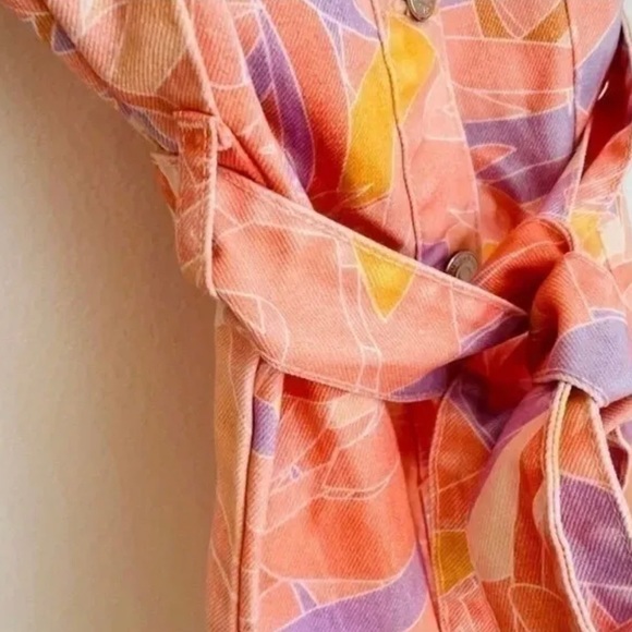 ZARA Denim Printed Floral Peach Belted Dress 6840/262/623 - XL - NEW - Picture 4 of 5